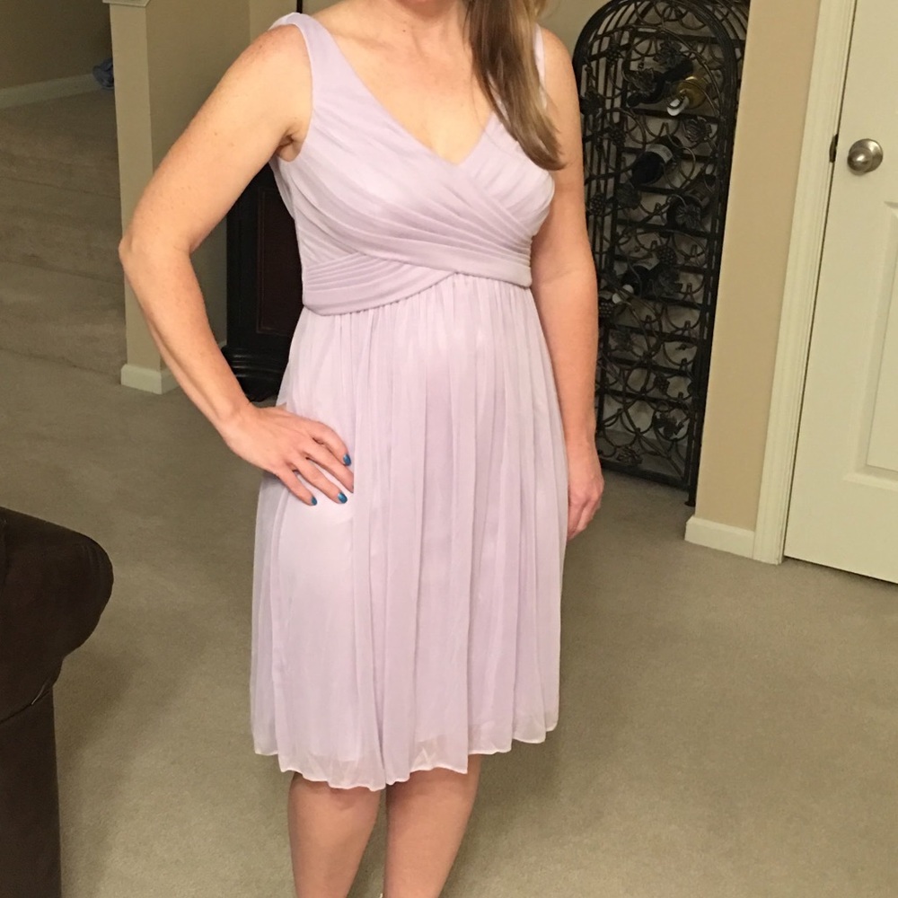 Short mesh bridesmaid dress with cowl back in Iris